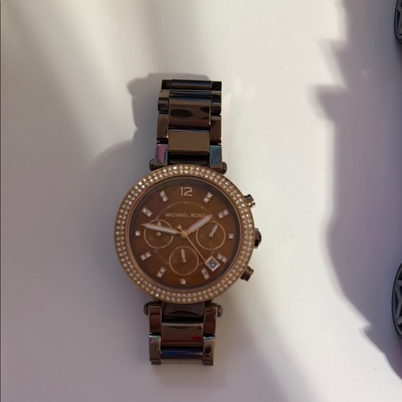 Michael Kors Chocolate brown/Gold Chronograph Watch with Crystal Bezel - Picture 1 of 1